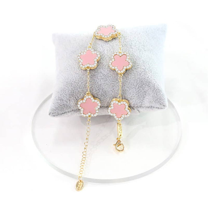PEACH ACCESSORIES - EUR170 Five diamante edge petals bracelet: Green