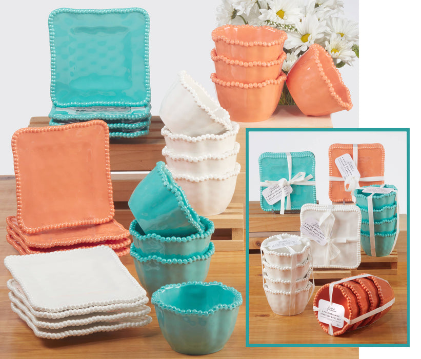 Certified International - Perlette Gift Cream Melamine Set of 4 SquareCanape Plates