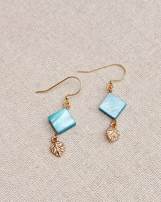 Gracie Rose Designs - Azure Blue Mother of Pearl Shell Leaf Dangle Earrings