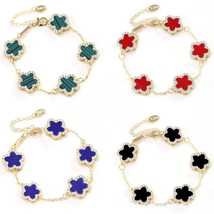 PEACH ACCESSORIES - EUR170 Five diamante edge petals bracelet: Green