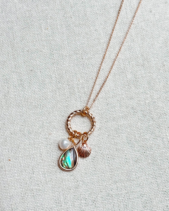 Gracie Rose Designs - Abalone & Freshwater Pearl Cluster Charm Gold Short Necklace