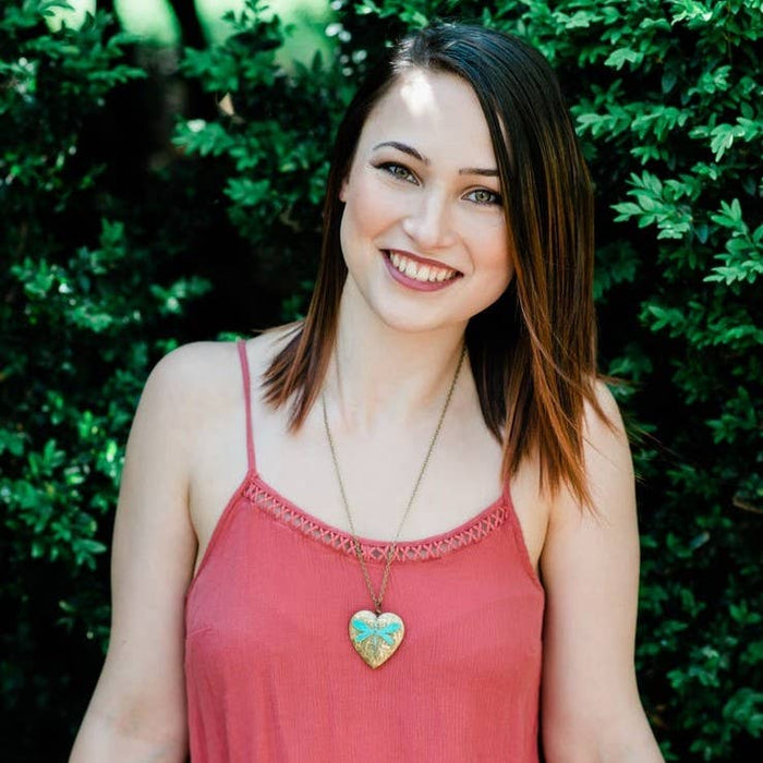 A Pocket of Posies - Large Heart and Dragonfly Locket Necklace: 18 Inches