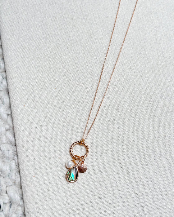 Gracie Rose Designs - Abalone & Freshwater Pearl Cluster Charm Gold Short Necklace