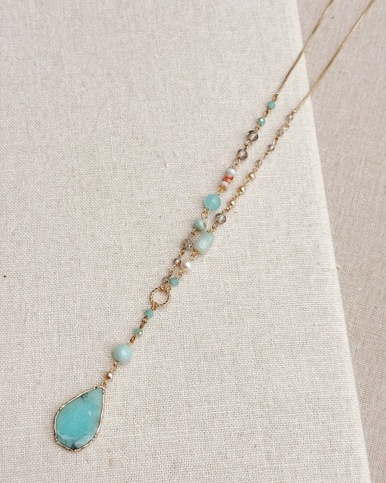 Gracie Rose Designs - Blue Semi-Precious Link Chain Amazonite Pendant Y Necklace
