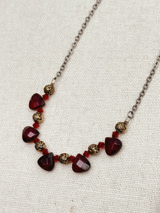 Gracie Rose Designs - Romantic Two Tone Gold Roses & Red Beaded Necklace