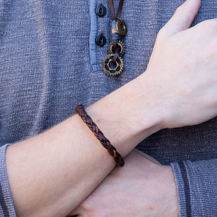 Anju Jewelry - Aadi Leather Round Wrapped Braid Pull Tie Men's Bracelet