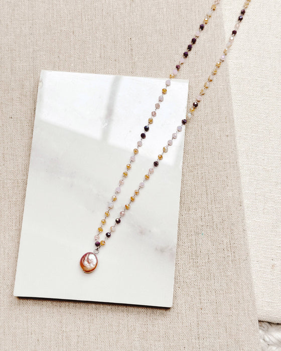 Gracie Rose Designs - Rhodium Pink Freshwater Pearl Crystal Link Chain Necklace