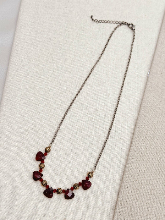 Gracie Rose Designs - Romantic Two Tone Gold Roses & Red Beaded Necklace