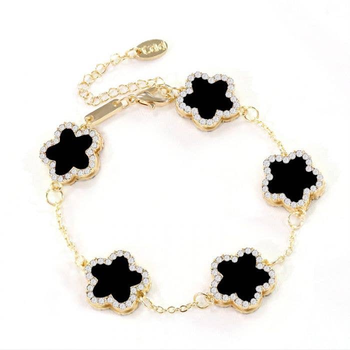 PEACH ACCESSORIES - EUR170 Five diamante edge petals bracelet: Green