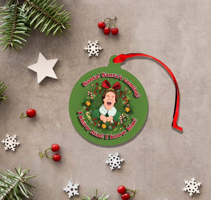 Versatile Coasters CA - Buddy Knows Santa -  Tree Ornament