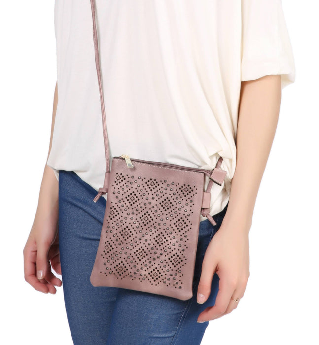 Shine Mark Accessories - Rose - Studs Laser Cut Crossbody Cellphone Bag