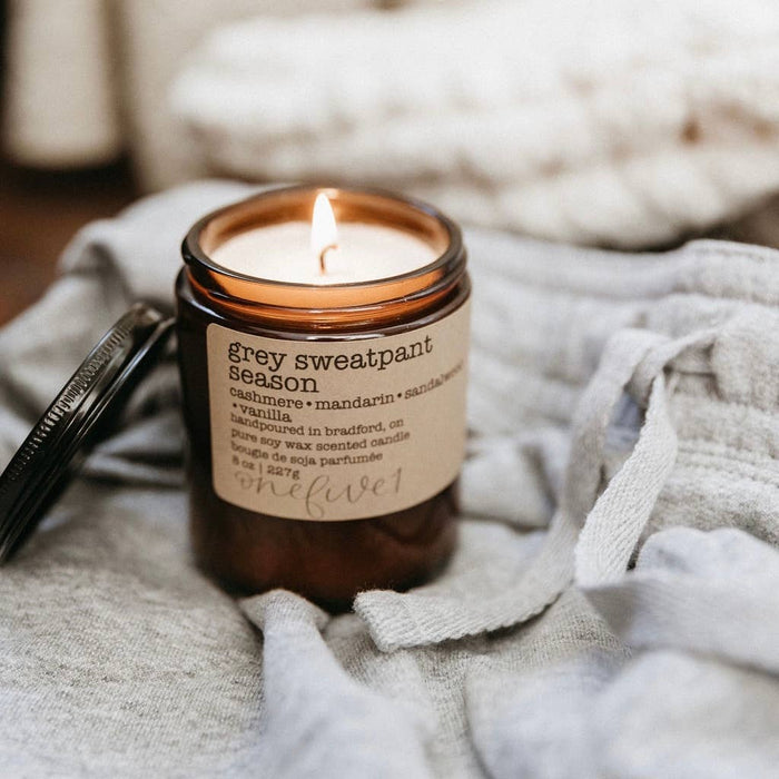 onefive1 - grey sweatpant season soy wax candle -COZY/ FOR HIM | FALL