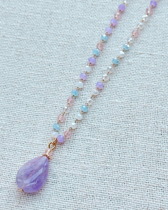Gracie Rose Designs - Gold Lilac Amethyst Multicolor Crystal Link Chain Necklace