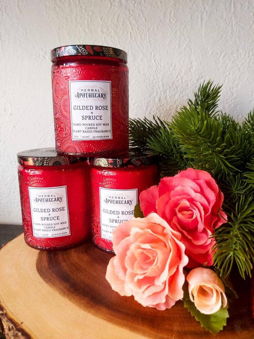 Herbal Apothecary - Gilded Rose & Spruce Hand Poured Soy Wax Candle