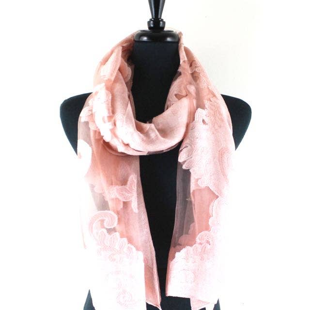Pretty Persuasions - Shanghai Night See-Through Scarf/Shawl: Ice Pink