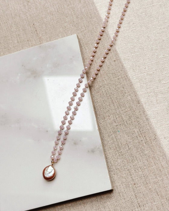 Gracie Rose Designs - Gold Pink Freshwater Pearl Crystal Link Chain Necklace