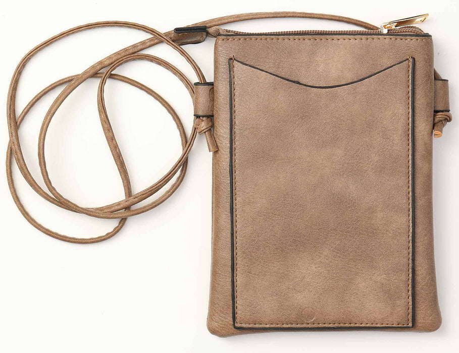 Shine Mark Accessories - Taupe - Cat Laser Cut Cross Body Cell Phone Bag