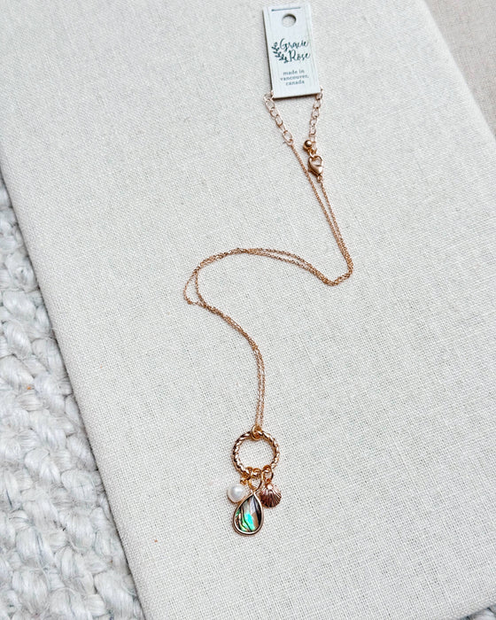 Gracie Rose Designs - Abalone & Freshwater Pearl Cluster Charm Gold Short Necklace