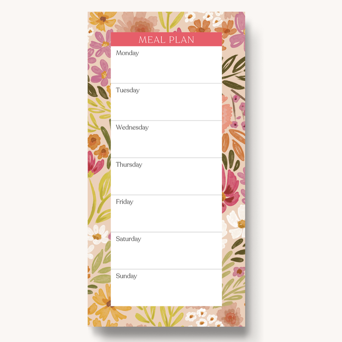 Elyse Breanne Design - Primrose Petals Magnetic Meal Plan Notepad, 8x4"