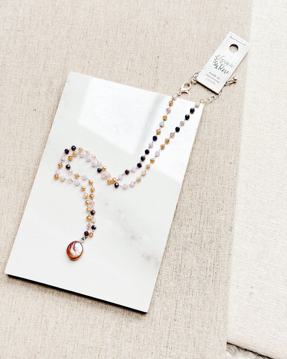 Gracie Rose Designs - Rhodium Pink Freshwater Pearl Crystal Link Chain Necklace