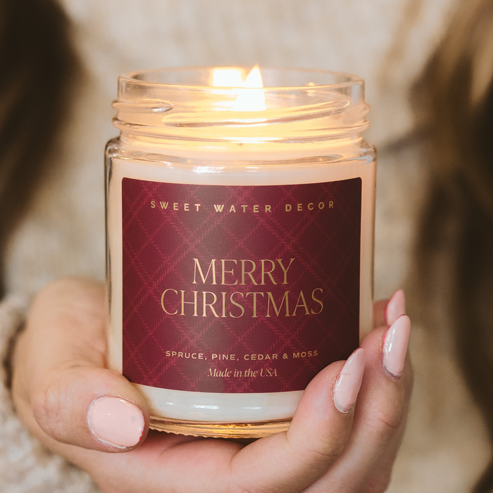 Sweet Water Decor - *NEW* Merry Christmas 9 oz Soy Candle - Christmas Decor