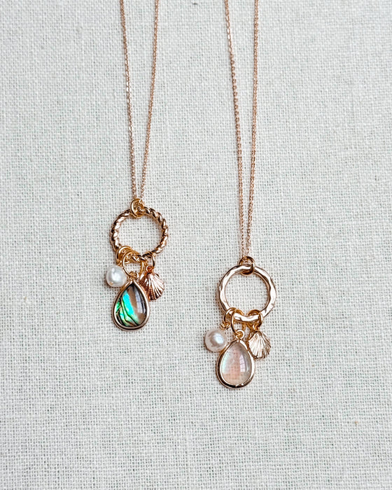 Gracie Rose Designs - Abalone & Freshwater Pearl Cluster Charm Gold Short Necklace