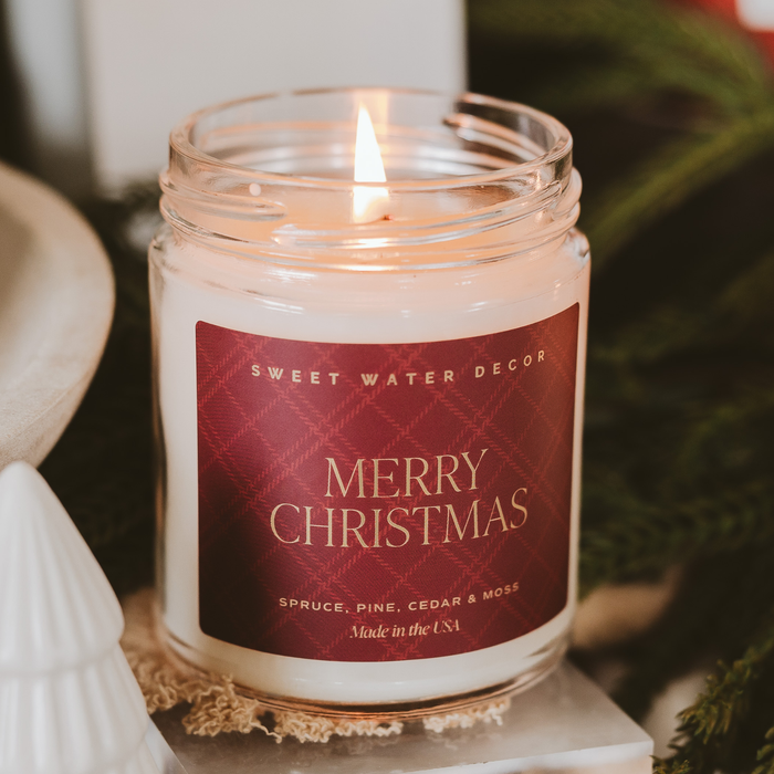 Sweet Water Decor - *NEW* Merry Christmas 9 oz Soy Candle - Christmas Decor