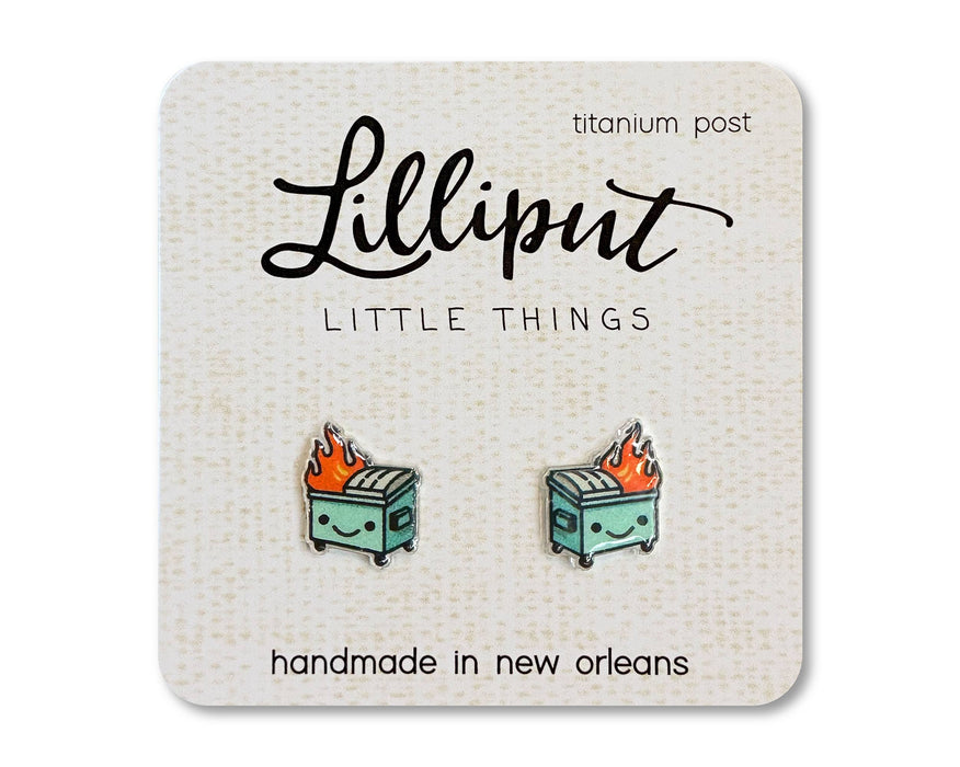 Lilliput Little Things - Kawaii Dumpster Fire Earrings // Funny Gift