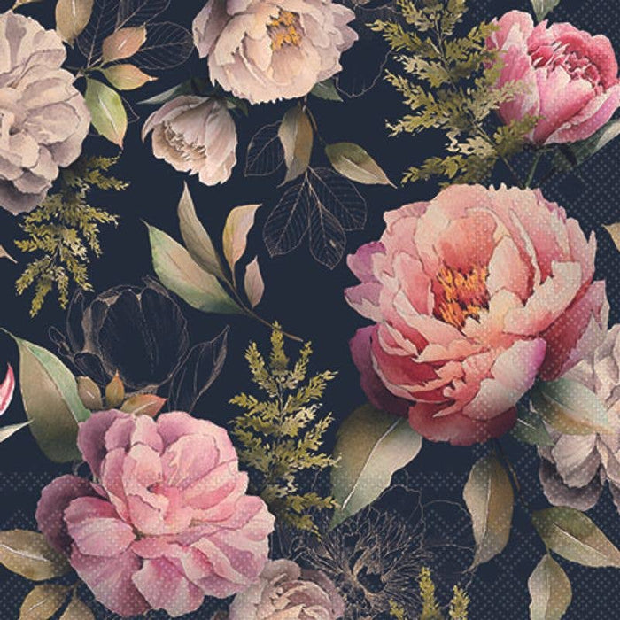 Elegant Gifts - Cocktail Napkin - Peonies Composition BLACK