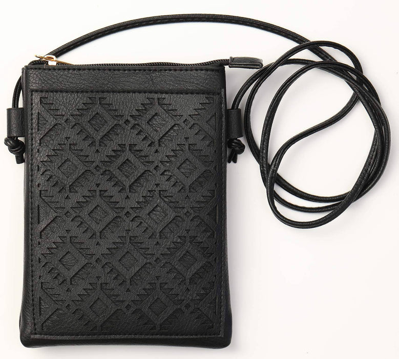 Shine Mark Accessories - Black - Aztec Lacer cut crossbody cellphone bag