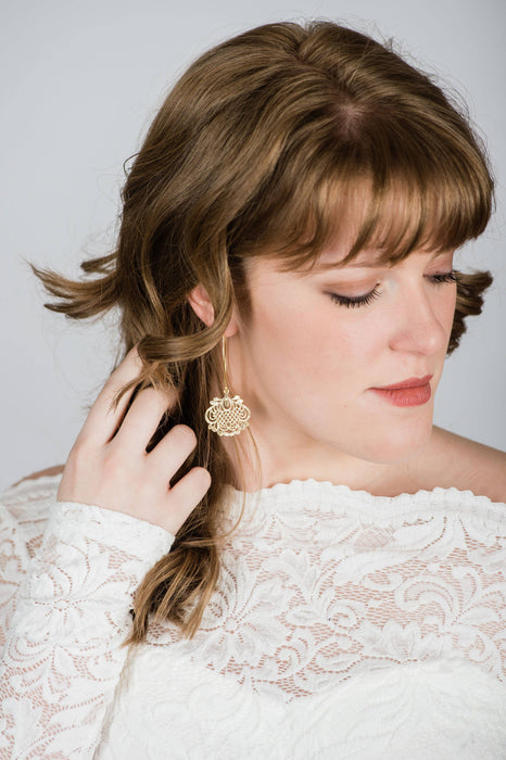 A Pocket of Posies - Hammered Filigree Earrings - Long and Short Styles: Gold / Short Style