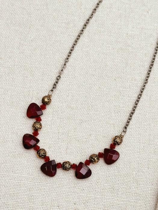 Gracie Rose Designs - Romantic Two Tone Gold Roses & Red Beaded Necklace
