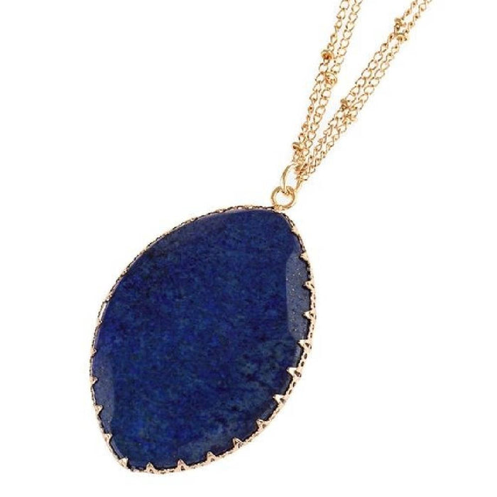 DOBBI - NATURAL STONE WRAP OVAL PENDANT CHAIN NECKLACE