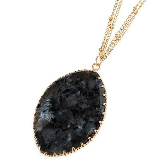 DOBBI - NATURAL STONE WRAP OVAL PENDANT CHAIN NECKLACE