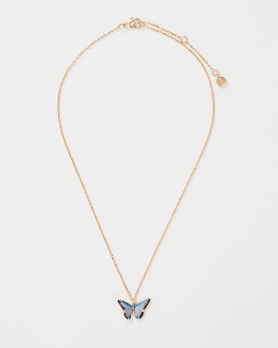 Fable England - Enamel Blue Butterfly Short Necklace