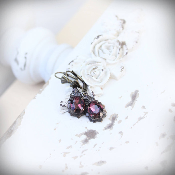 Circa 1890 - Burgundy Vintage Style Crystal Earrings