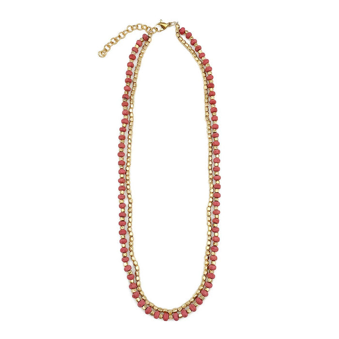 Anju Jewelry - Sachi Mulberry Mix Necklace - Two Short Strands Dark Pink