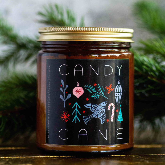 My Weekend is Booked - Candy Cane Candle | Holiday Soy Candle - Amber Jar