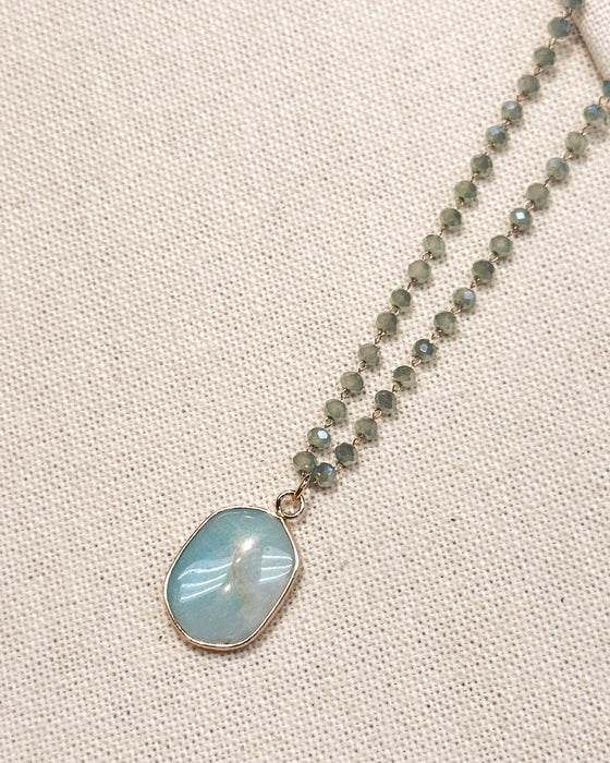 Gracie Rose Designs - Crystal Link Chain Amazonite Pendant Necklace