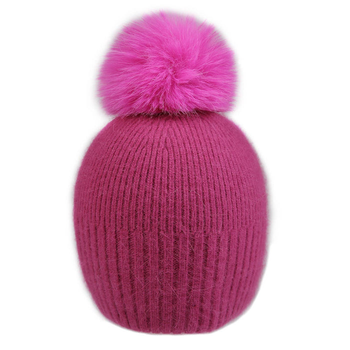 PEACH ACCESSORIES - Decorative Perlies Accent Pompom Hat SD120: Fuchsia