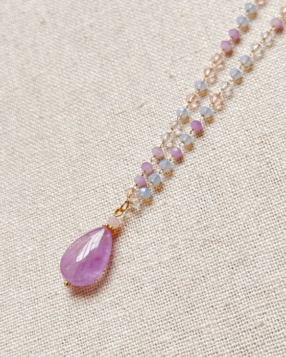 Lilac Amethyst Crystal Necklace – Gold Link Chain with Multicolor Sparkle | Romantic, Bridal & Everyday Luxury