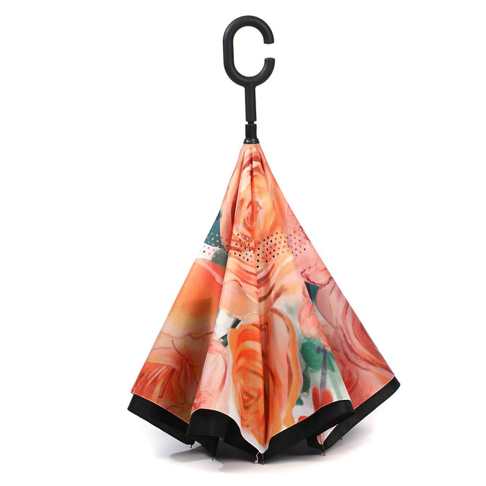 PEACH ACCESSORIES - F964 Upside down umbrella with Orange peonies