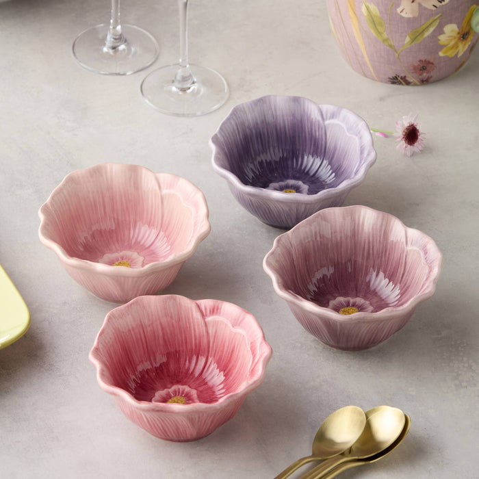 Wildflowers 3D Sculpted Ceramic Bowl in Deep Pink | Floral Ice Cream & Snack Bowl | Unique Aesthetic Kitchen Gift