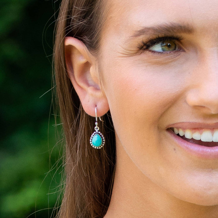 Amazonite Drop Earrings | Silver Bezel Gemstone Earrings | Kashi Collection | Boho Semi-Precious Stone Earrings | Fish Hook Earrings | Gift for Her