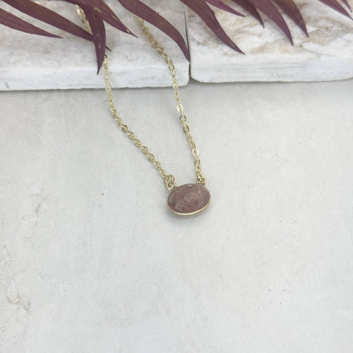 Anju Strawberry Quartz Necklace | Handcrafted Gold-Plated Natural Gemstone Pendant | Made in India