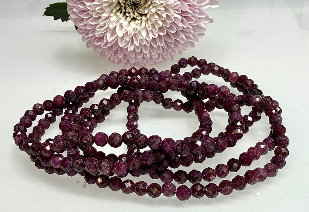 KayleeNYC - Natural Ruby Faceted 4mm Crystal Healing Stretch Bracelet