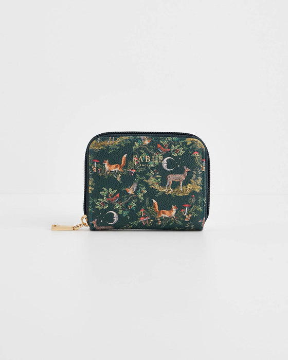 Green Woodland Small Purse – Compact Card Holder Wallet with Zip Pocket | Forest Print Mini Wallet for Women