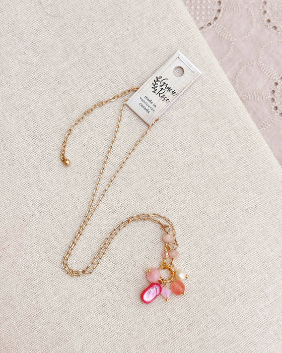Gracie Rose Designs - Pink Mixed Stone Cluster Necklace with Gold Chain