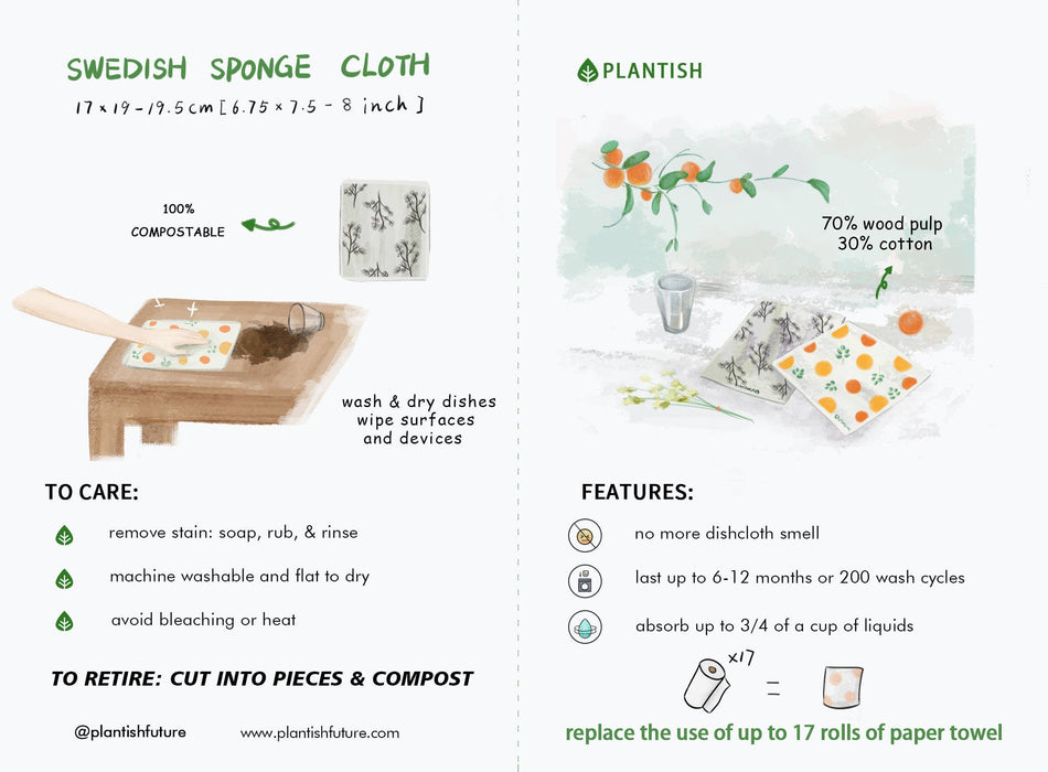 Plantish - Peach - Swedish Sponge Cloth
