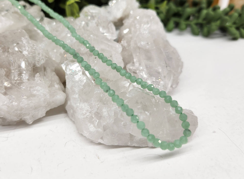 Meraki Gemstones - Green Jade Faceted Necklace w/Silver Color Findings, 17"L
